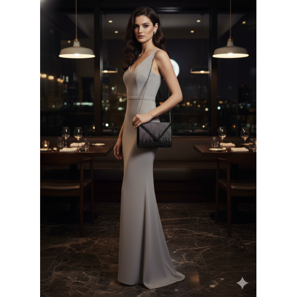 Evening Bag - Satin Envelope Clutch w/ Gradient Colored Beads - Black -BG-EBP2043BK